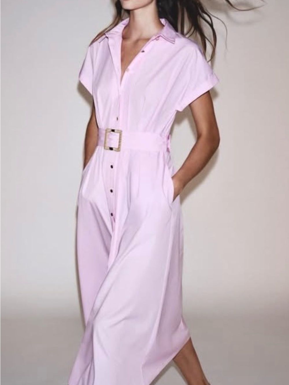 Zara Light Pink Belted Midi Dress Size Extra Large NWT